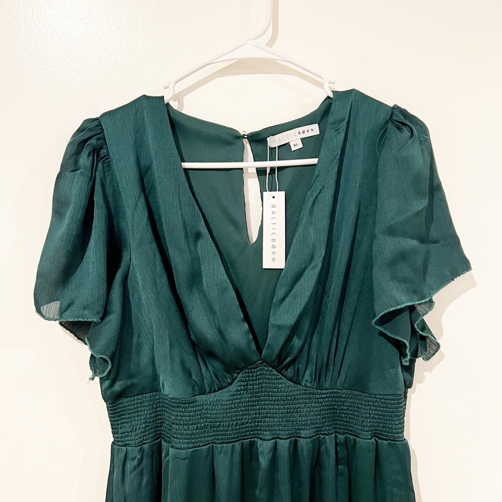 NWT Baltic Born Prague Slit Satin Maxi Dress in Dark Emerald Green size XL - Picture 13 of 13